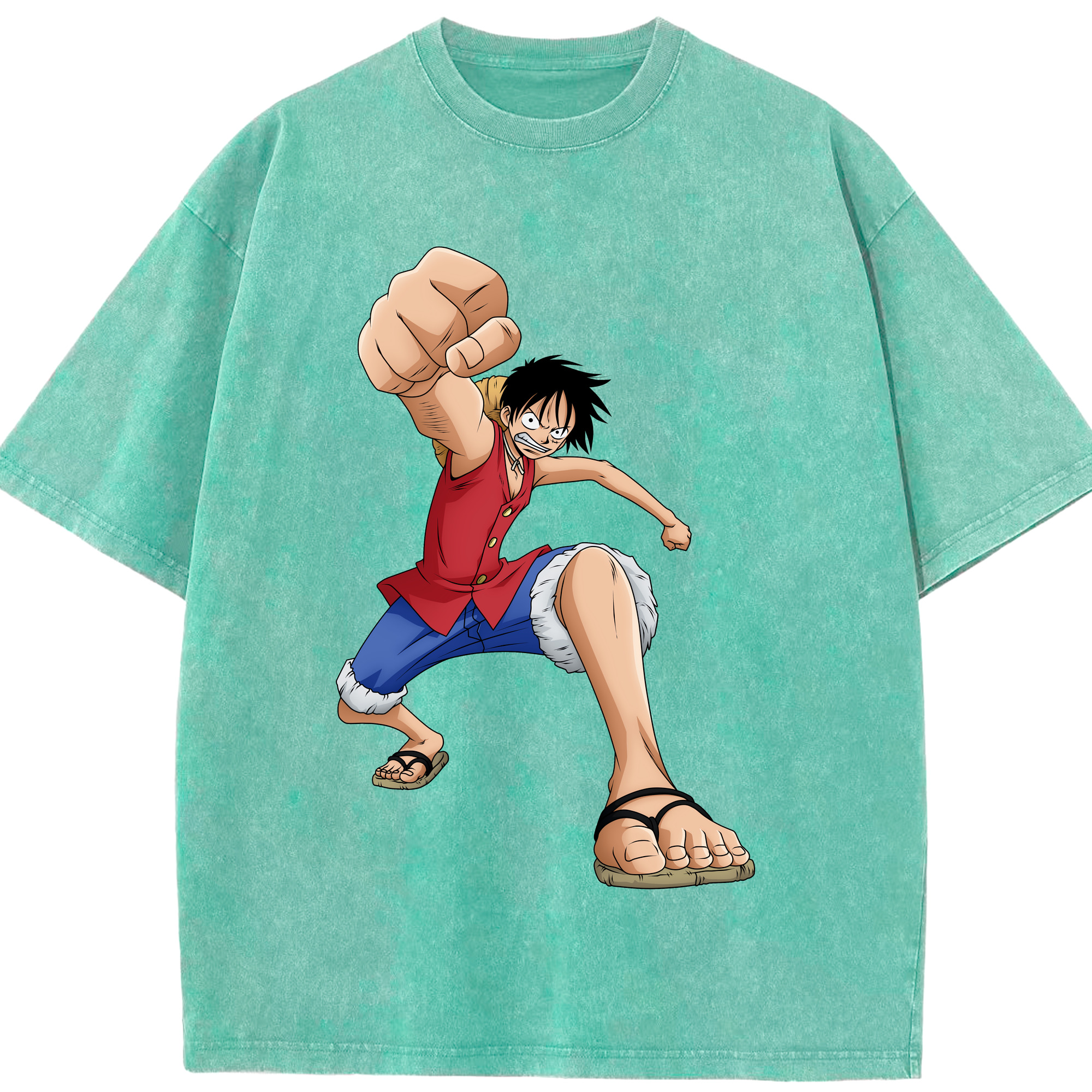 ワンピース モンキー・D・ルフィ ONE PIECE Monkey D. Luffy 綿100% ヴィンテージ風 半袖Tシャツ（フロントプリント）